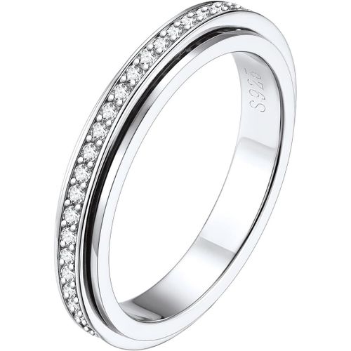 Bague En Argent Anneau 925 Femme Homme Avec Zircon Blanc/Noir Rotatif Largeur 3.5mm Fiançailles Mariage Bagues Couple Bijoux Cadeux Pour Amant Fille Ado Fantaisie[X445]