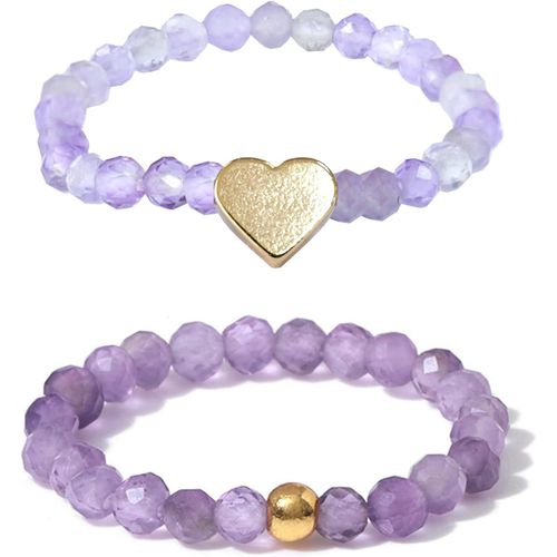 2 Pcs Bague Perlée En Pierre Naturelle Bague Coeur Élastique De Perles Bague En Cristal Perlé Ensemble Bague En Perles De Riz Classic Valentines Gift Pour Femme[X2224]