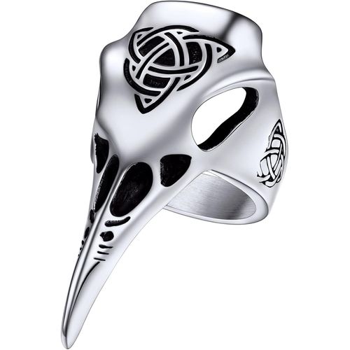 Bague Crâne De Corbeau,Chevalière Viking Acier Inoxydable/Or/Noir,Taille 54-72, Bijoux Nordique Gotique Biker Vintage Pour Ado Garçon Homme Femme (Boîte Cadeau)[X1071]