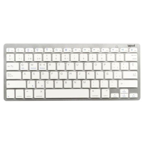 iggual - Clavier - 60% - TKL - sans fil - Bluetooth 3.0 - QWERTY - argent blanc