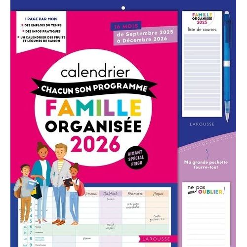 Calendrier Famille Organisée. Chacun Son Programme - 16 Mois, De Septembre 2025 À Décembre 2026, Avec 1 Critérium