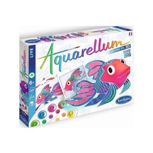Aquarellum 3d Atelier - Poissons Et Animaux Des Fonds Marins - Peinture Magique, 4 Tableaux, Accessoires - Set Kit Creatif Et Carte