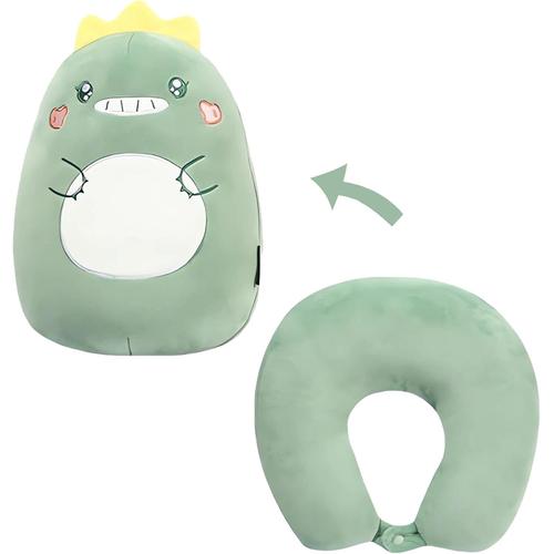 Coussin De Voyage Enfant Oreiller De Voyage,Oreiller Cervical 2 En 1,Peluche De Dinosaure Convertible En Oreiller,Pour Un Confort Optimal Pendant Les Voyages Avion,Voiture,Train,Bus(Vert)