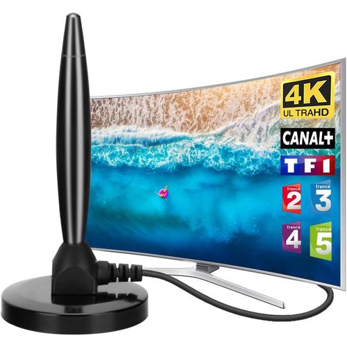 Antenne Tv Intérieur Puissante Tnt Hd¿2024 Dernière Antenne Tv Intérieur Avec Amplificateur De Signal À Gain Élevé-Reception Longue Portée À 360° Avec Base Magnétique Pour Chaînes 4K 1080P Hd