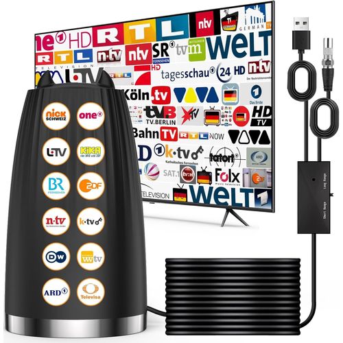 Antenne Tv,Antenne Tv Intérieur Puissante Tnt Antenne Hd Antenne,Grande Portée Et Réception 360° Amplificateur De Signal Chaînes Locales Pour Gratuites 4K 1080P Tous Les Anciens Téléviseurs