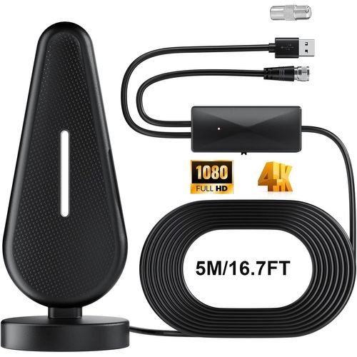 Antenne Tv Intérieure Puissante Tnt Hd,2024 Le Plus Récent Antenne Tv Intérieur Avec Amplificateur De Signal À Gain Élevé,Réception Longue Portée À 360° Avec Base Magnétique Solide,Compat