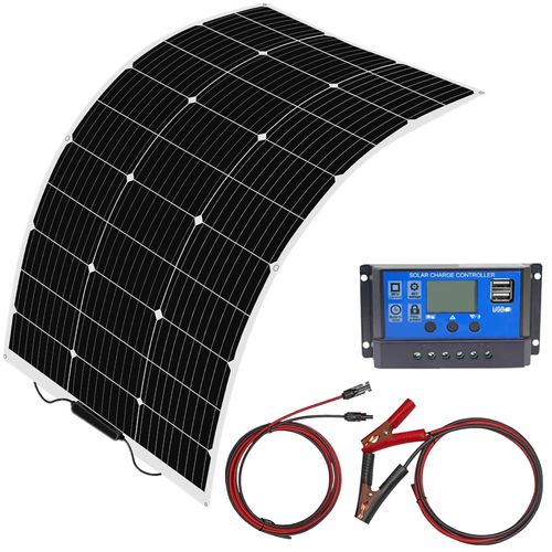 Panneau Solaire 100W 12V Kit de Panneau Solaire Monocristallin Flexible avec Connecteur MC-4 Contrôleur 10A Chargeur Solaire étanche pour camping-car, toit, caravane, bateau et batteries.[G310]