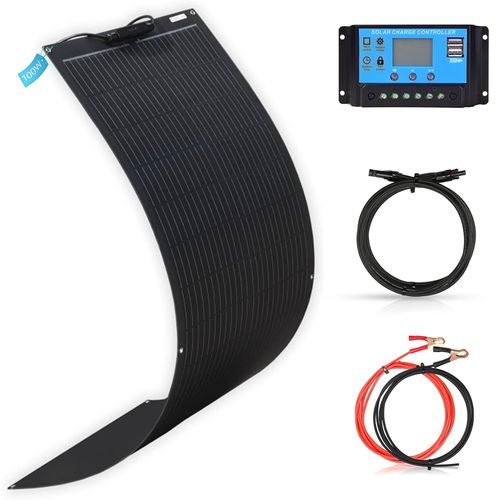 Kit de Panneau Solaire système hors réseau souple monocristallin de 100w 12v Contrôleur de charge solaire 20A pour Camping-car, Bateau, Caravane, Batterie 12V (100W).[G169]