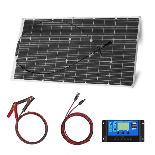 100W Flexible Panneau Solaire, 100W Monocristalline Solaire avec 10A contrôleur - USB de sortie -pour charger des batteries 12v 24v (gel AGM ventilé) - pour camping-car, caravane,bateaux, toits.[G259]