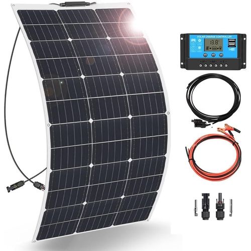 Kit Panneau Solaire Souple 12V 100w Panneau Solaire flexible Monocristallin Module 10A USB Contrôleur Câble pour bateau RV camping car voiture (100W Kit).[G185]