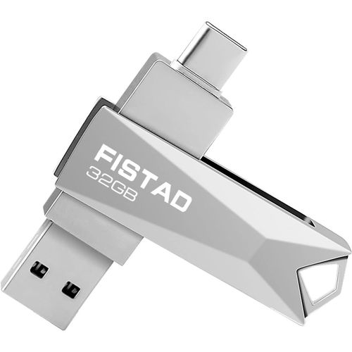 32Go Cl USB Type C Flash Drive USB 3.0 2 en1 OTG Mtal Rotation Mmoire Stick pour PC/Smartphone/Tablette (Argent)