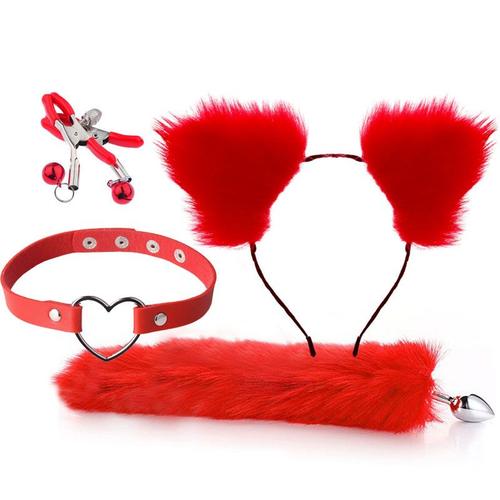 Anal Sex Toys Fox Tail Butt Plug Sexy Plush Cat Ear Headband With Leather Necklace Set Massage Sex Toys Women Couples Cosplay