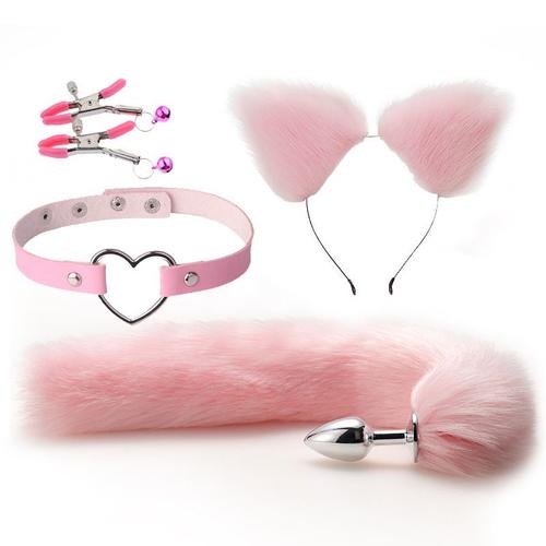 Anal Sex Toys Fox Tail Butt Plug Sexy Plush Cat Ear Headband With Leather Necklace Set Massage Sex Toys Women Couples Cosplay