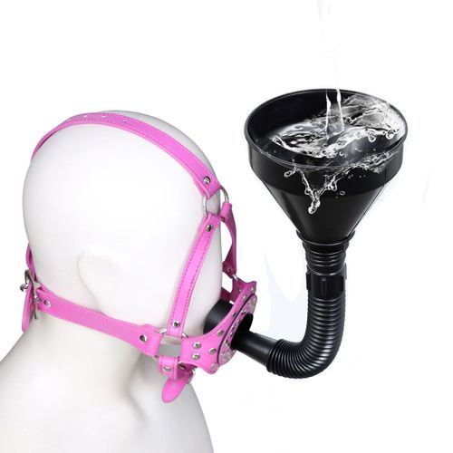 Masque Gag À Bouche Ouverte, Capuche Avec Entonnoir De Toilette Bdsm, En Cuir Pu, Plug De Bave De Lavement Oral, Harnais, Bondage, Jeu Sexuel Pour Adultes