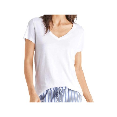 T Shirt Superdry Logo Brode Col V Femme Blanc