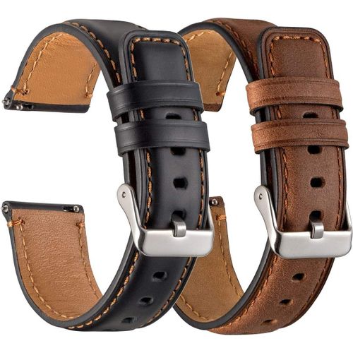 Lot De 2 Bracelets Compatibles Avec Samsung Galaxy Watch 3 45 Mm, Pour Bracelet Galaxy Watch 46 Mm, Largeur 22 Mm, Bracelet De Montre En Cuir À Fermeture Rapide Pour Homme Et Femme (Noir + M[L3630]