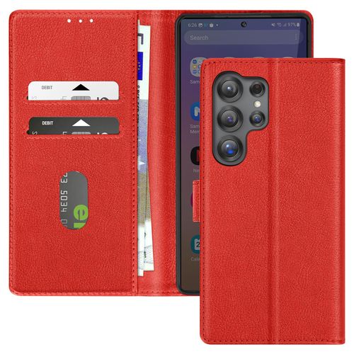 Étui Pour Samsung S25 Ultra Clapet Portefeuille Et Support Vidéo Rouge