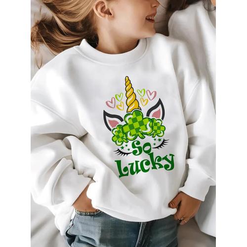 Saint-Patrick Sweat-Shirt En Coton Imprimé Licorne Pour Tout-Petit,Fille