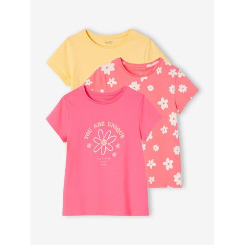 Lot De 3 T-Shirts Basics Détails Irisés Fille Jaune Pastel