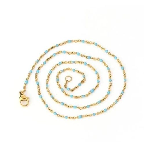 Collier Chaine Fine Perles Résine Plaqué Or Gigi2 Turquoise