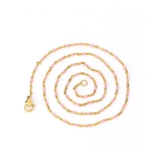Collier Chaine Fine Perles Résine Plaqué Or Gigi2 Rose
