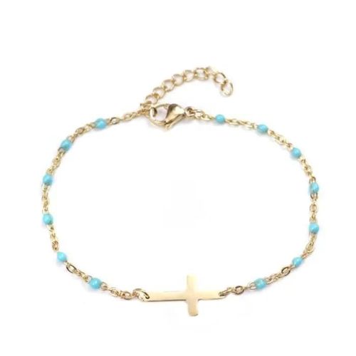 Bracelet Chapelet Maille Perles Fines Résine Couleurs Cadeau Plaqué Or Gigi2 Turquoise