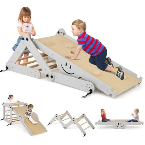 Jouet D'escalade Costway 5 En 1 : Toboggan, Bascule, Rampe D'escalade, Tunnel Pour 3 Ans+,Charge Max.: 60 Kg Gris
