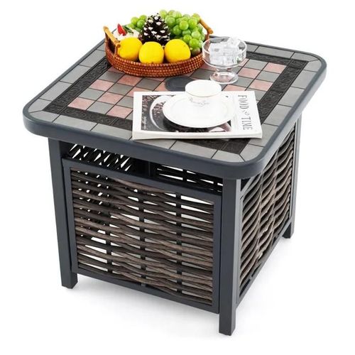 Costway Table D'appoint Carrée De Jardin 55 Cm En Rotin Pe, Plateau En Résine, Trou De Parasol, Pour Terrasse, Cour, Porche, Balcon