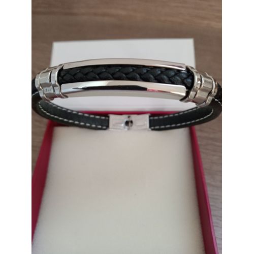 Bracelet Pour Homme En Cuir Tressé Noir Et Acier 316