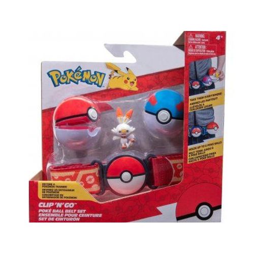 Coffret Pokemon : Ceinture Du Dresseur Avec Great Ball Et Poké Ball Et Figurine Flambino - Pokeball - Set Garçon + 1 Carte Animal