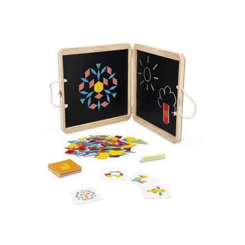 Mallette Puzzle Magnetique Geometrique - 120 Aimants, 20 Cartes Modeles, 2 Craies - Formes Et Couleurs - Set Coffret Creatif Et Carte