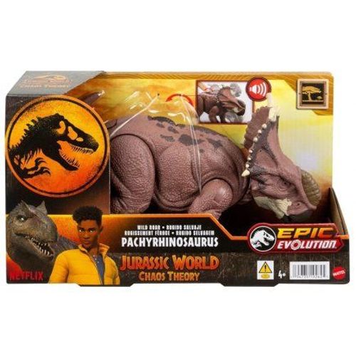 Jurassic World - Dinosaure Pachyrhinosaurus 28cm Avec Son, Epic Evolution - Rugissement Feroce - Set Figurine Articulee Et Carte