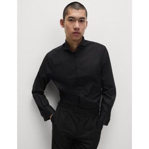 Chemise Habillée Coupe Standard En Coton Mélangé - Noir