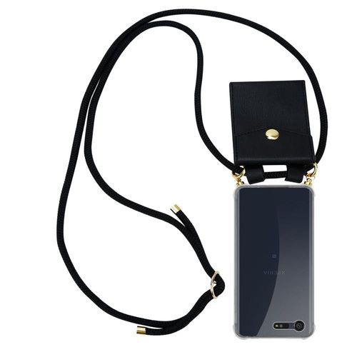 Cadorabo Chaîne De Téléphone Portable Compatible Avec Sony Xperia X Compact En Noir - Étui De Protection En Silicone Avec Anneaux Dorés, Cordon Et Étui Amovible