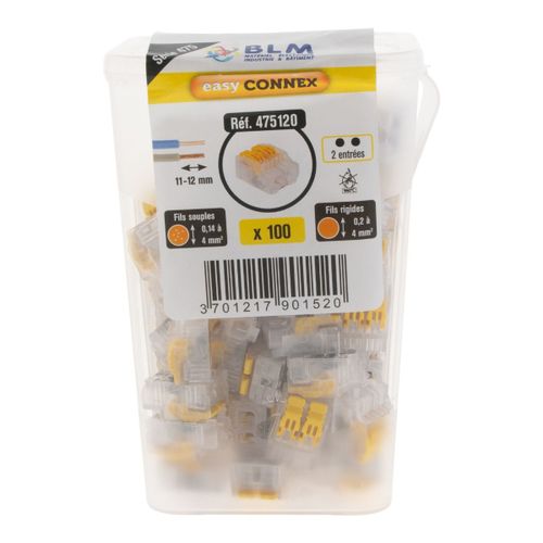 Lot de 100 bornes à levier connexion rapide S475 - 2 entrées 4mm² - Wago