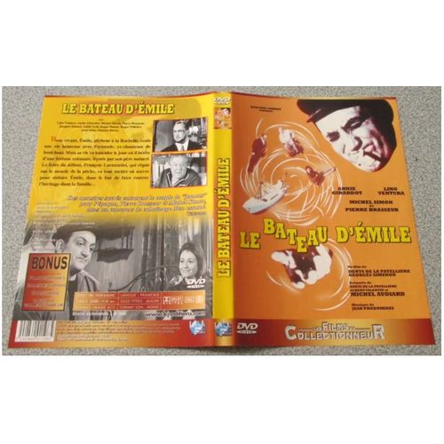 Jaquette Papier Originale Format Dvd Du Film Le Bateau D'emile -Film De Denys De La Patellière-Collection Les Films Du Collectionneur- Fond Jaune/Orangé -Petites Photos Noir Et Blanc