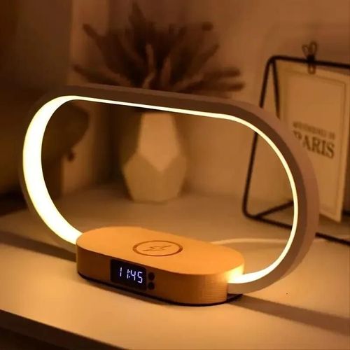 Support De Chargeur Sans Fil Multifonction, Horloge Led, Lampe De Bureau, Veilleuse, Port Usb, Station De Charge Rapide, S6, Iphone, Samsung--Wooden