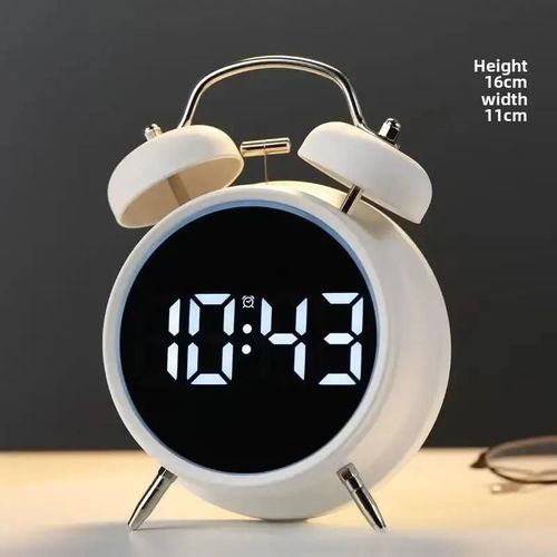 Réveil en métal extra large pour enfants, horloge enfichable multifonctionnelle, écran LED numérique, réveil difficile--Blanc 8891 + super volume intelligent
