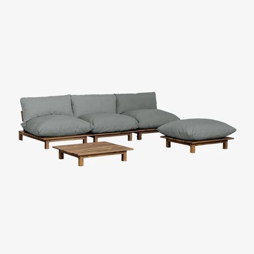 Salon De Jardin Composé D'un Canapé De Jardin Modulable Inclinable 3 Pièces Avec Table Basse Et Pouf En Bois D'acacia Brina Gris Anthracite