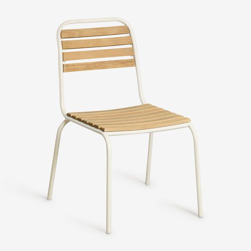 Pack De 4 Chaises De Salle À Manger Empilables En Acier Et Bois D'acacia Artus Blanc Gardenia