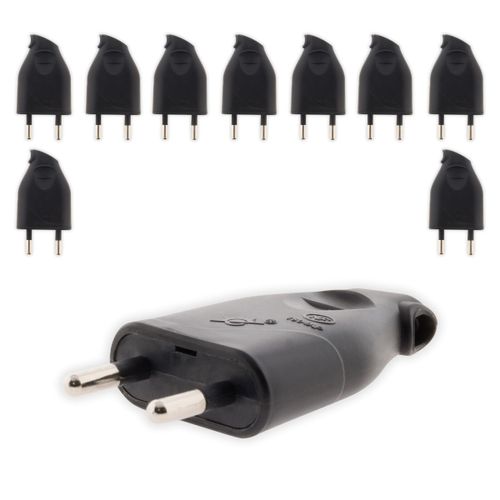 Lot de 10 - Fiche mâle 2P 6A latérale - Noir - Zenitech