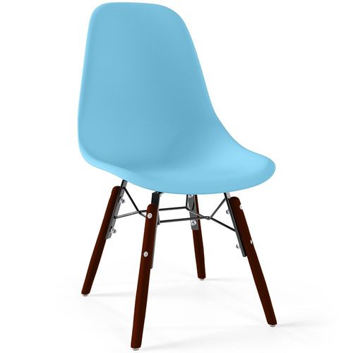 Chaise Enfant - Design Scandinave - Pieds En Bois Foncé - Lumi Bleu Clair