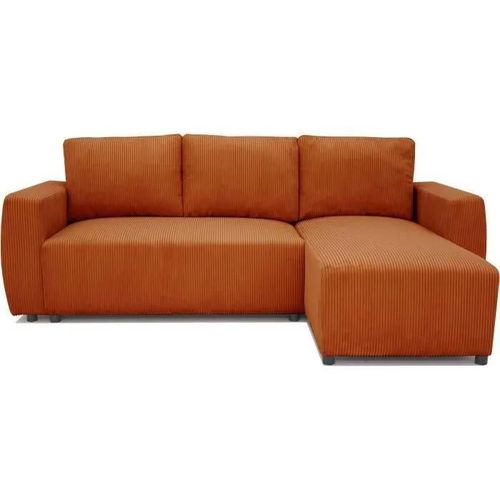 Canapé D'angle Convertible 3 A 4 Places Pharell - Tissu Velours Cotelé Terracotta - Réversible - L 224 X P 155 X H 85 Cm
