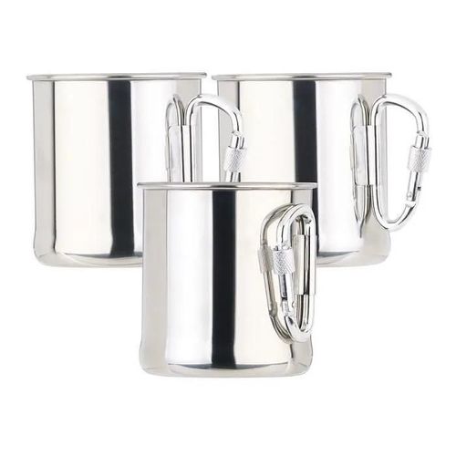 3 Tasses En Acier Inoxydable Avec Mousqueton - 250 Ml