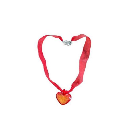 Collier Fantaisie Coeur - Matières Tulle Et Résine - Couleur Rouge