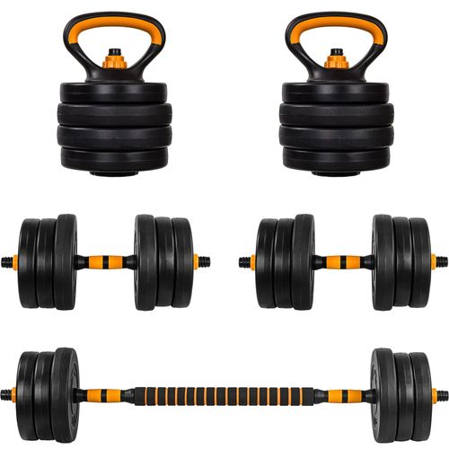 Movit 6en1 Ensemble D¿Haltères 20 Kg Orange Xxl Ensemble Professionnel D¿Haltères 2 Haltères Courtes, Kettlebell, Poignées De Pompes,