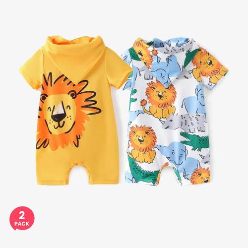 Lot De 2 Barboteuses Bébé Garçon Naia Lion Print Avec Bavoir