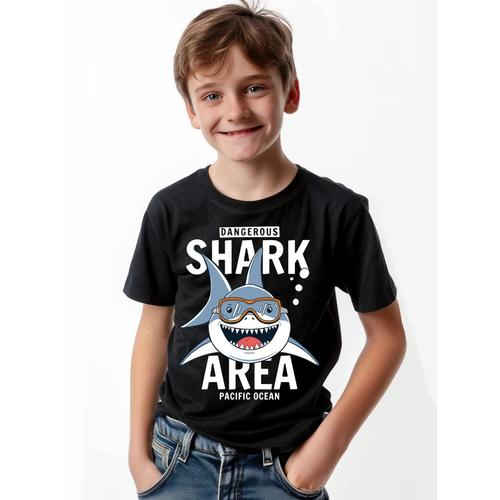 T-Shirt En Coton Imprimé Requin Pour Tout-Petit,Enfant