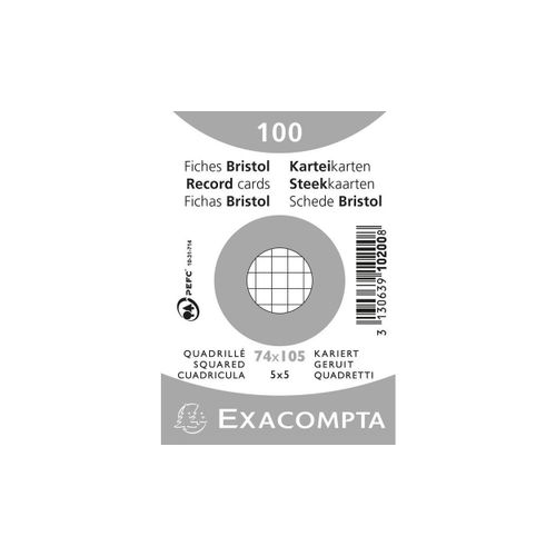 Exacompta Paquet 100 Fiches Sous Film Bristol Quadrillé 5x5 Non Perforé 74x105mm