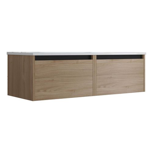 Meuble De Salle De Bain Suspendu 120cm Nice Edge Bois Clair - Vasque En Céramique